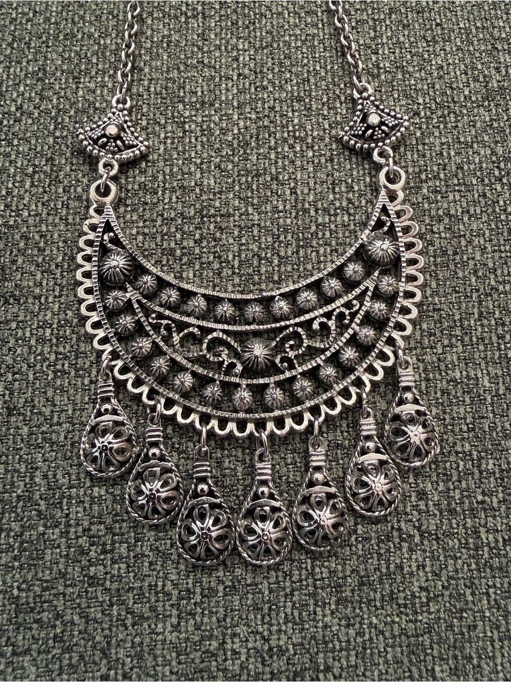 Silver-Tone Bohemian Filigree Statement Necklace